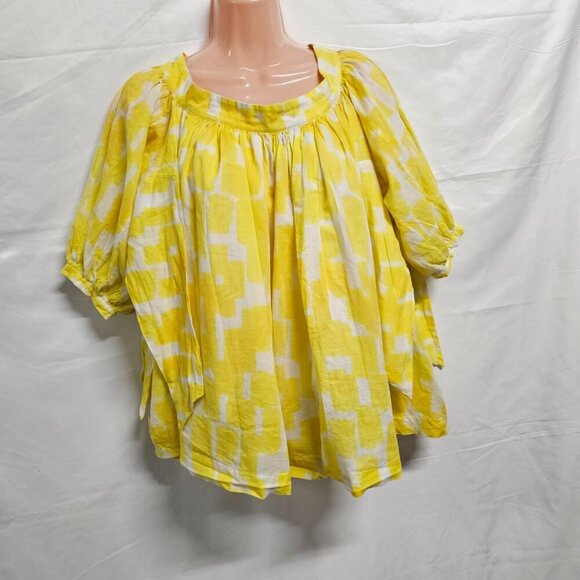 SEE BY CHLOE Yellow Printed Pleated Swing Blouse Women Size 2 - Picture 11 of 16